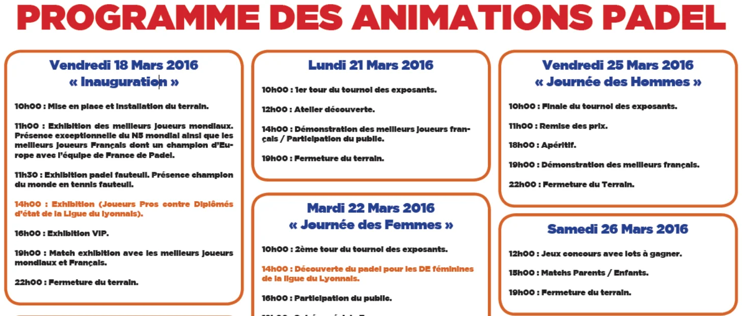 programme foire de lyon PADEL 1 | Padel Magazine