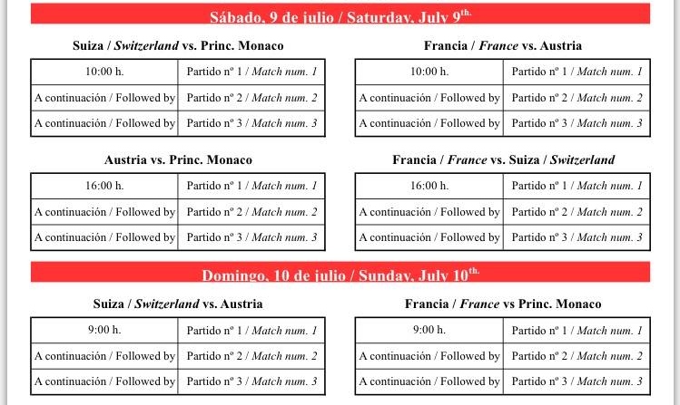 Fransk holdets kalender den 9. og 10. juli