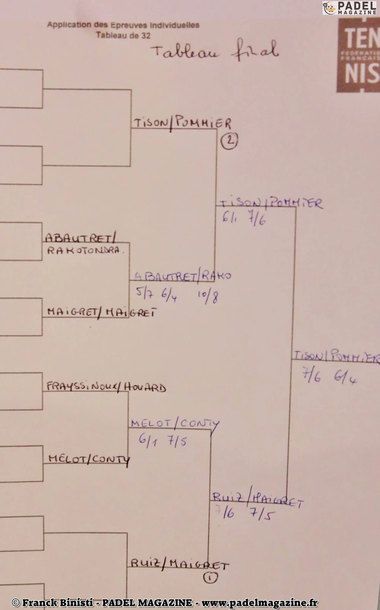 tableau régional de padel Yvelines 2016
