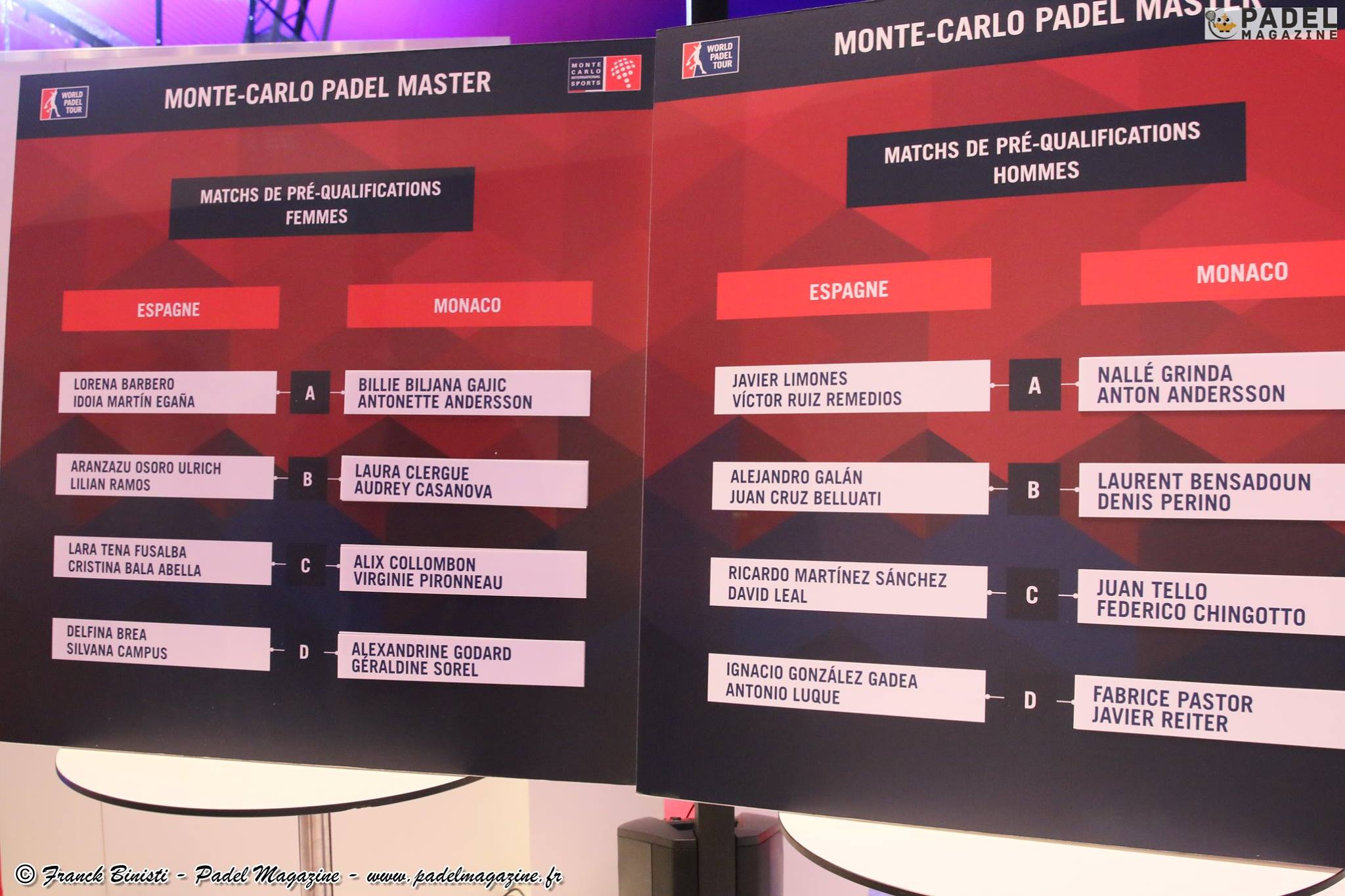 Qualifs Tableaux Monte Carlo Padel Master 2016