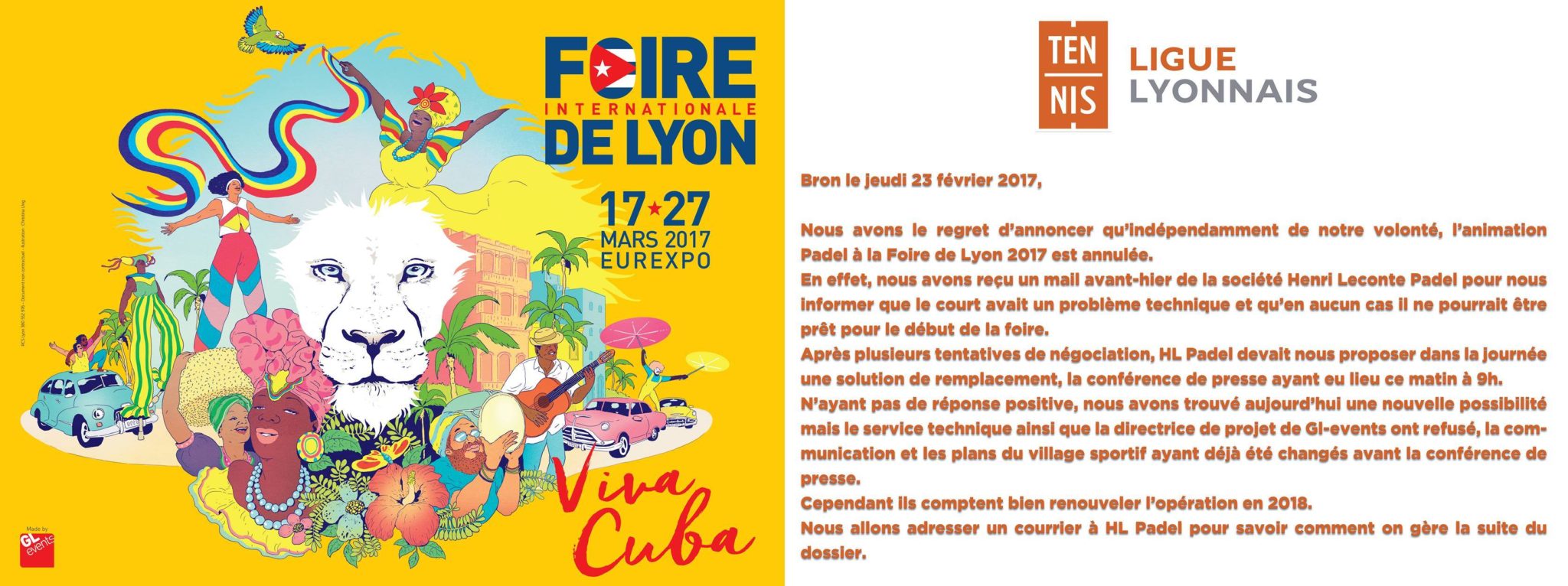 Padel annulé à la Foire de Lyon