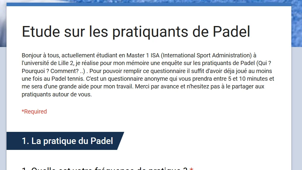 Participez à l’étude sur les pratiquants de padel