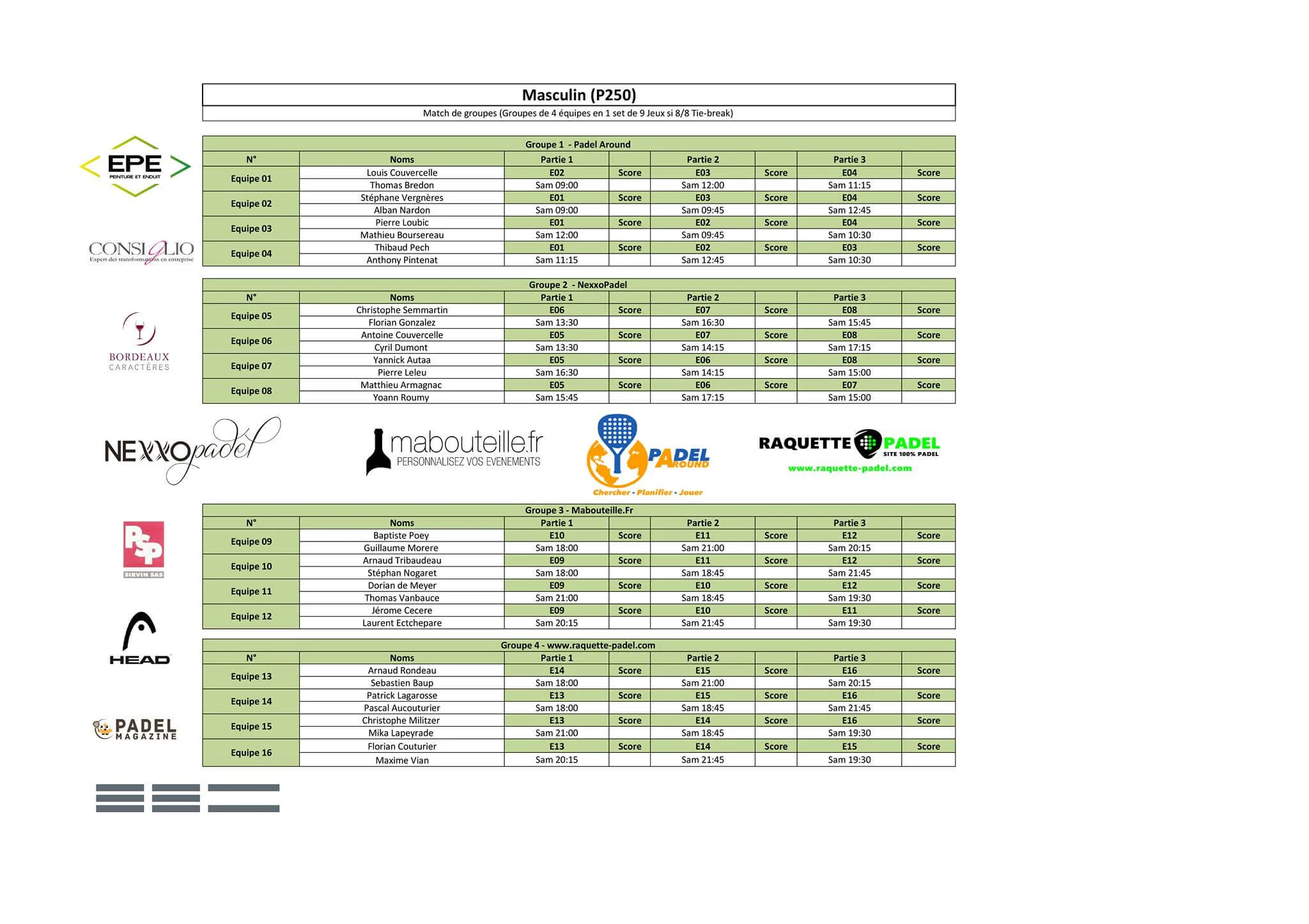 tableau messieurs BIG PADEL PADEL INFINITY | Padel Magazine