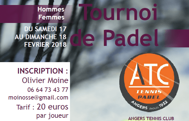 El Open SAMO - Angers Tennis / Padel Club tendrá lugar el 17/18 de febrero