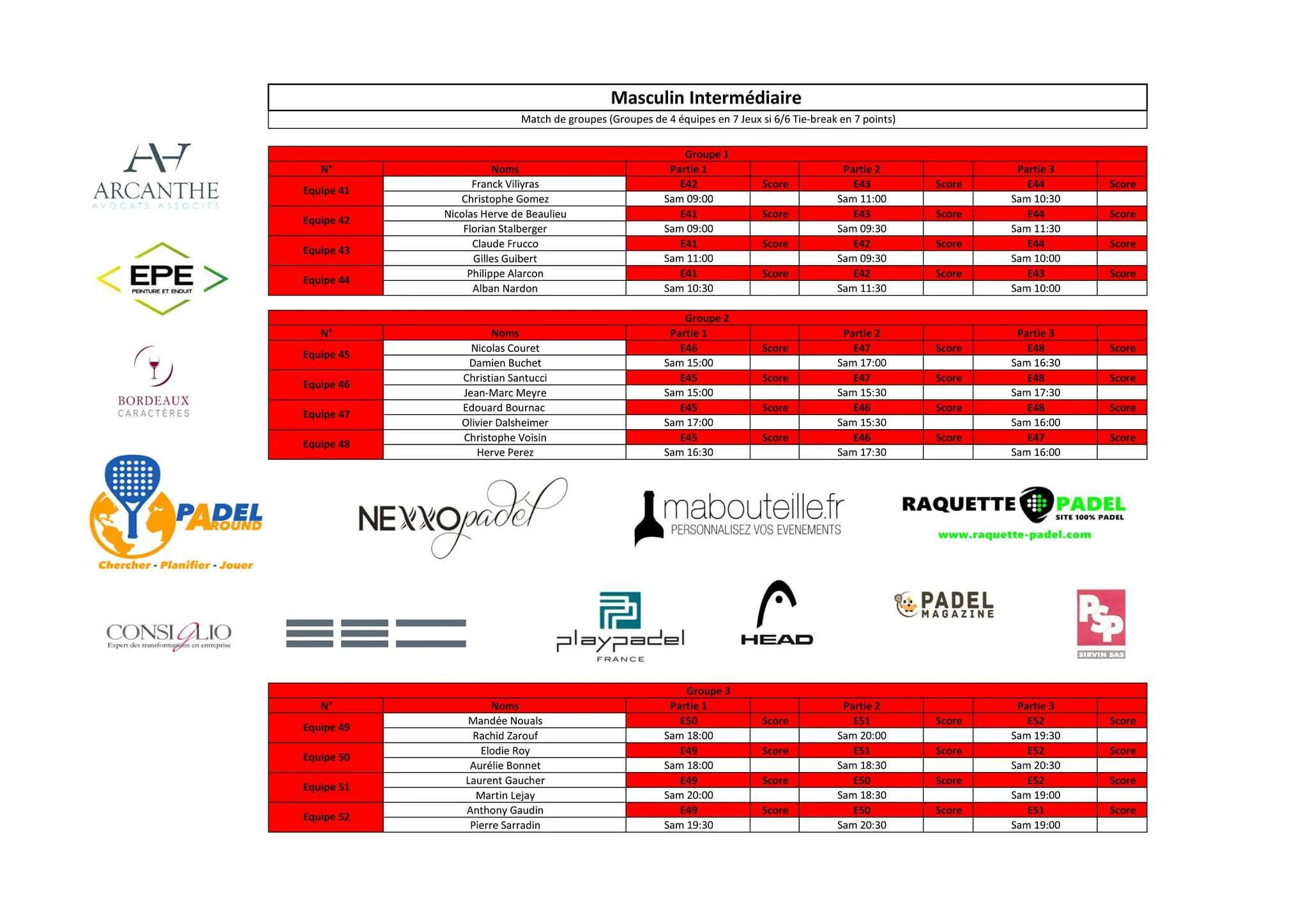 tableau padel infinity 2018 intermédiaire | Padel Magazine