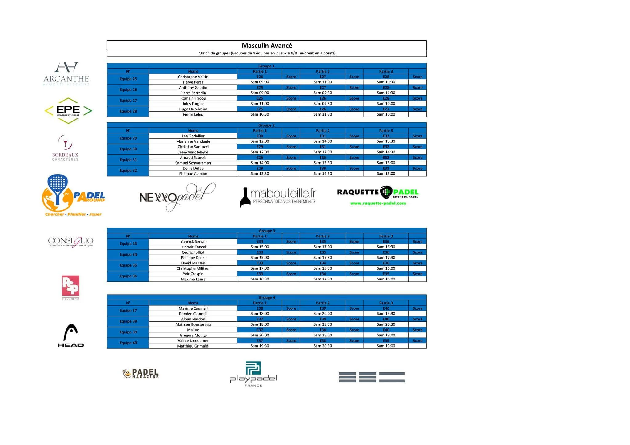 tableau padel infinity 2018 mixte | Padel Magazine