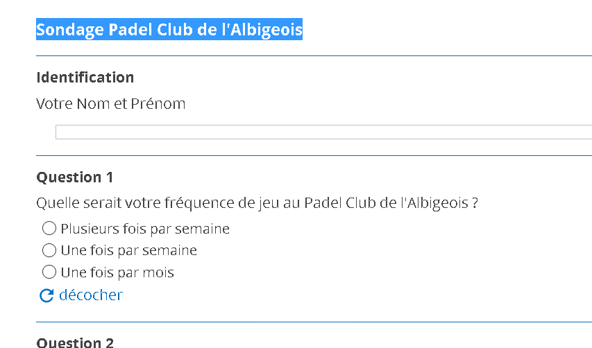 Survey for the Padel Albigensian Club