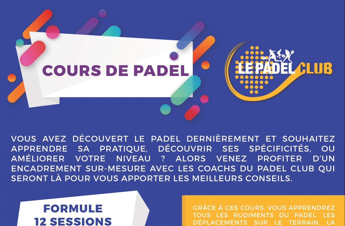 Courses of padel in Paris - The Padel Club