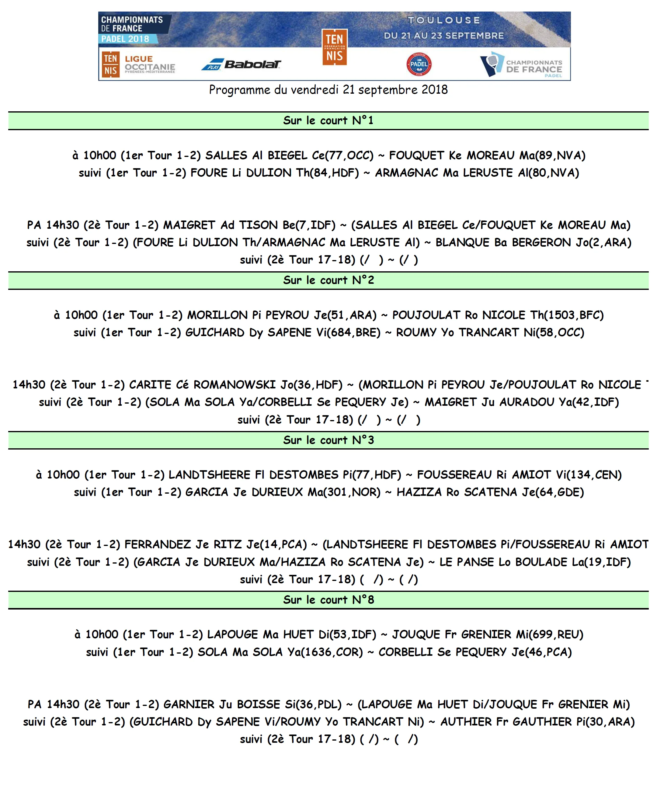 tableaux champ de france | Padel Magazine