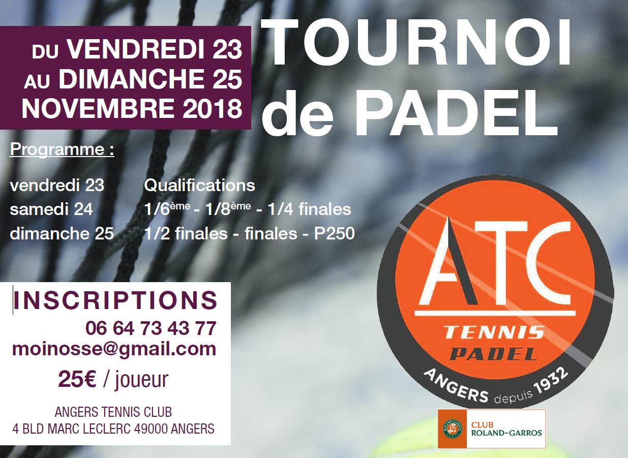 Le 1er P1000 à l’ATC – Angers Tennis Club – 23 au 25 novembre