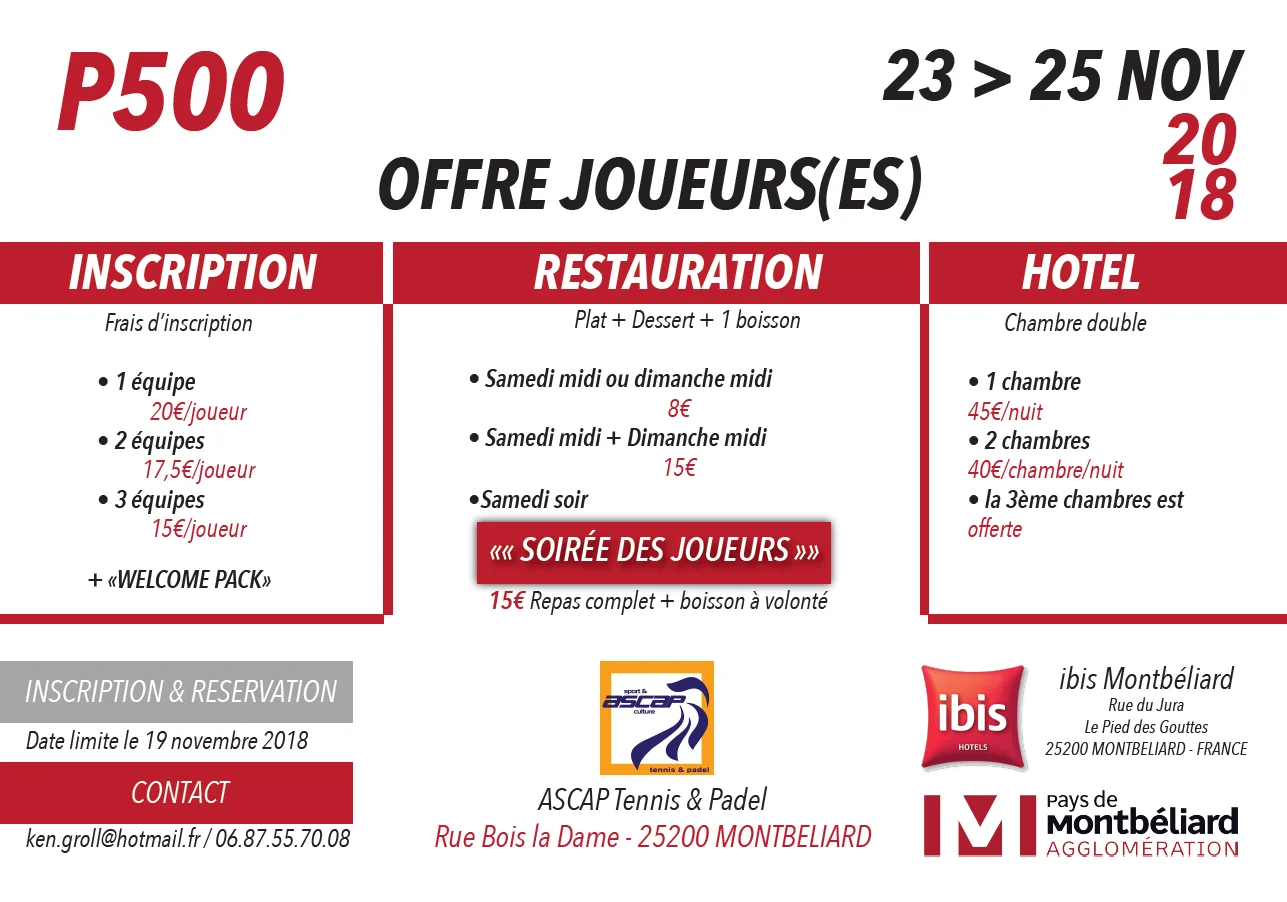 Le Trophée Padel Pays de Montbéliard : 23 au 25 Novembre 2018