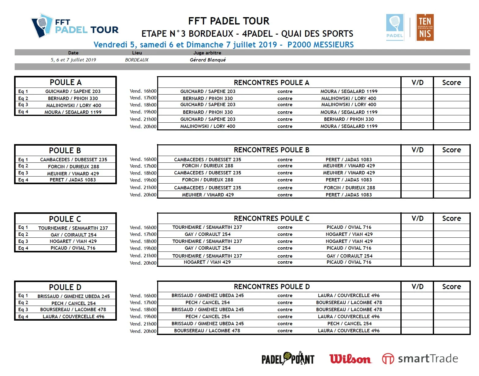 poules messieurs fft padel tour bordeaux | Padel Magazine