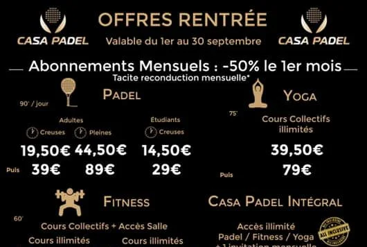 Offres Casa Padel – Septembre 2019