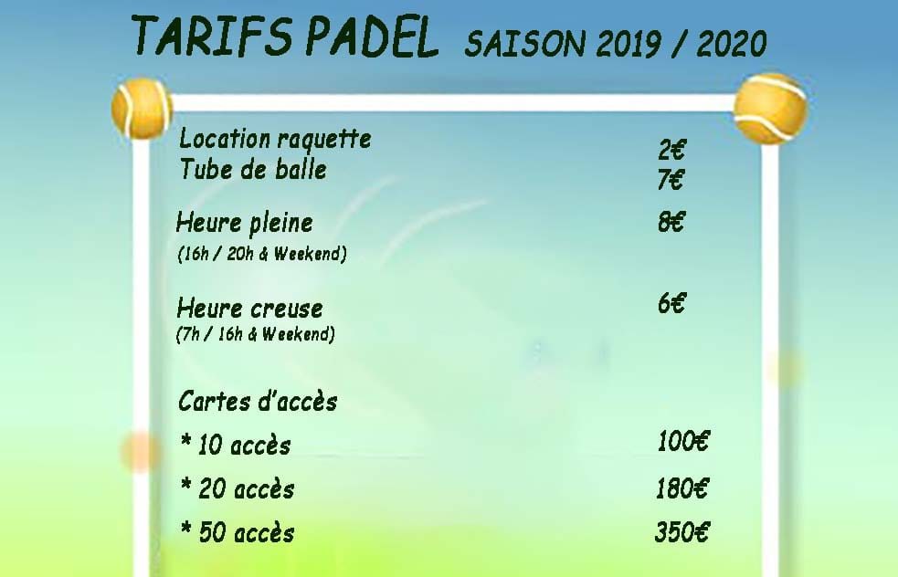 Tarifs Réunion Padel Club