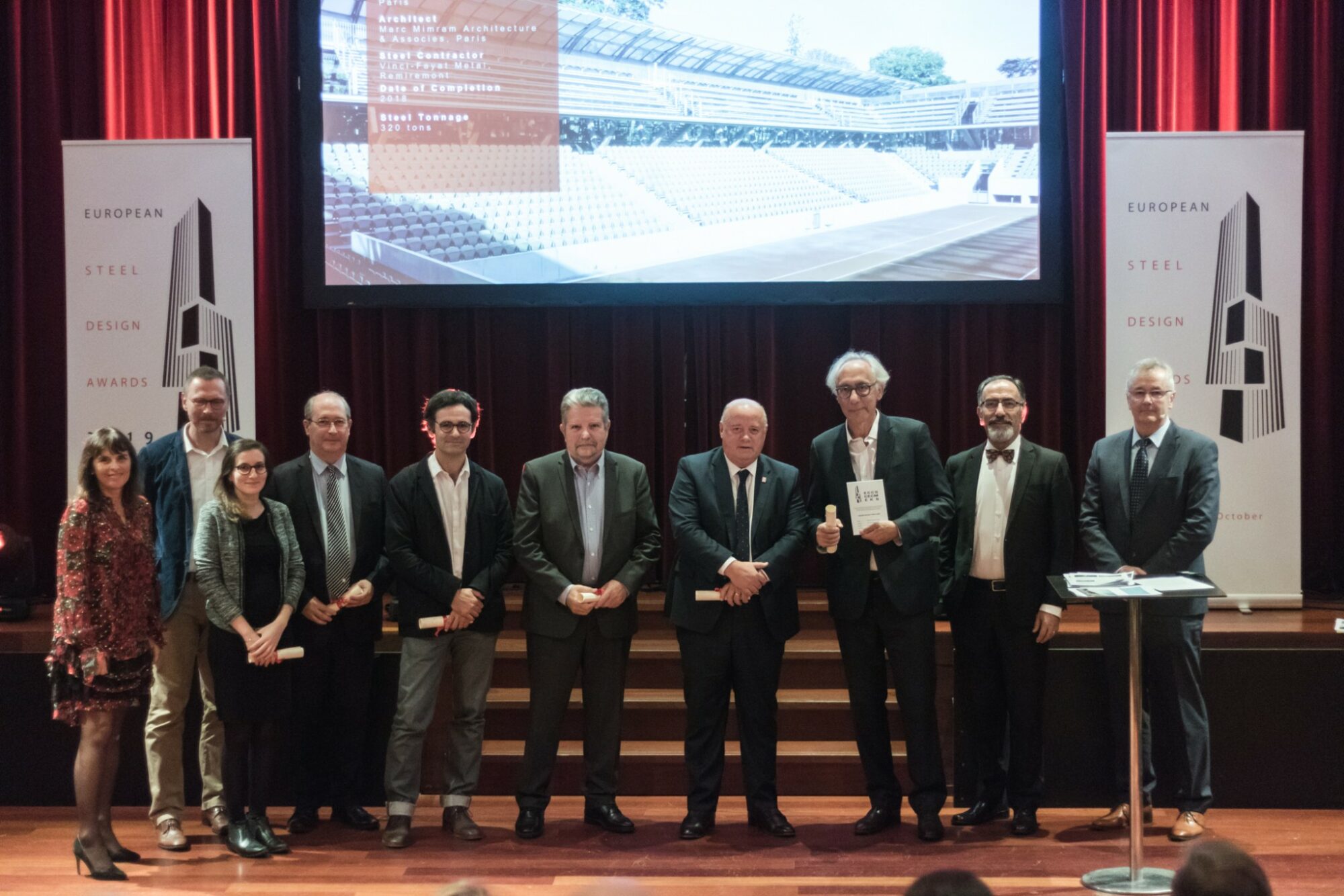 La FFT premiata per la realizzazione di Court Simonne-Mathieu durante la cerimonia degli "European Steel Design Awards 2019" a Bruxelles