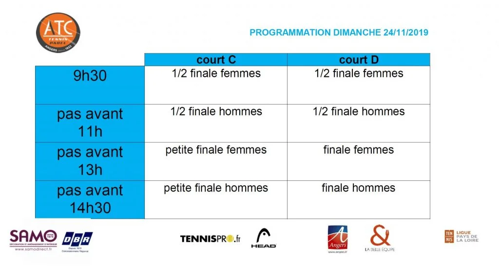 Programmation Angers Padel fip rise dimanche | Padel Magazine