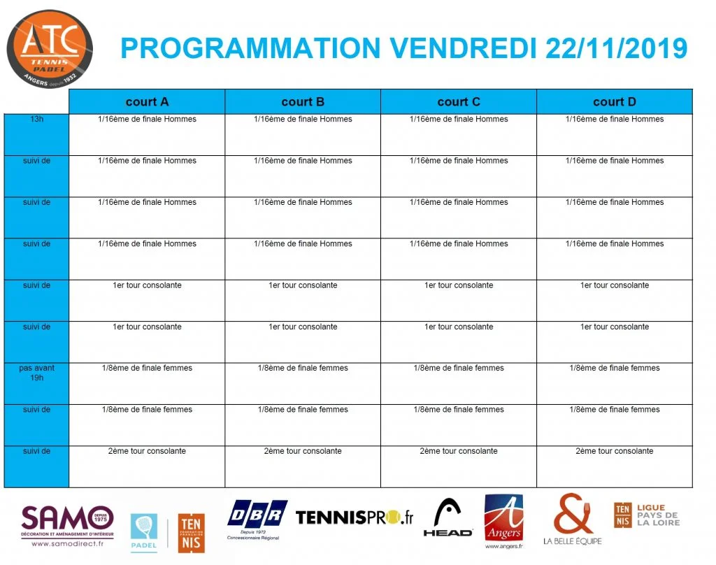 programmation angers fip padel rise vendredi | Padel Magazine