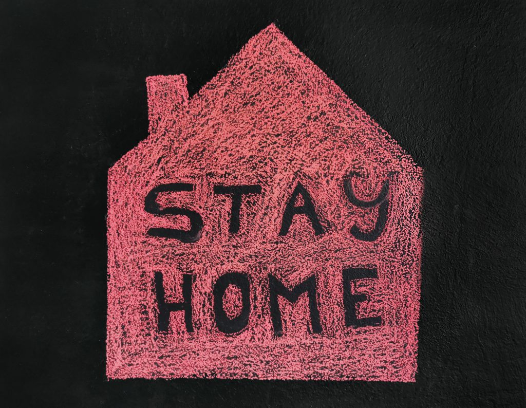stay home covid 19 maison interdiction rouge