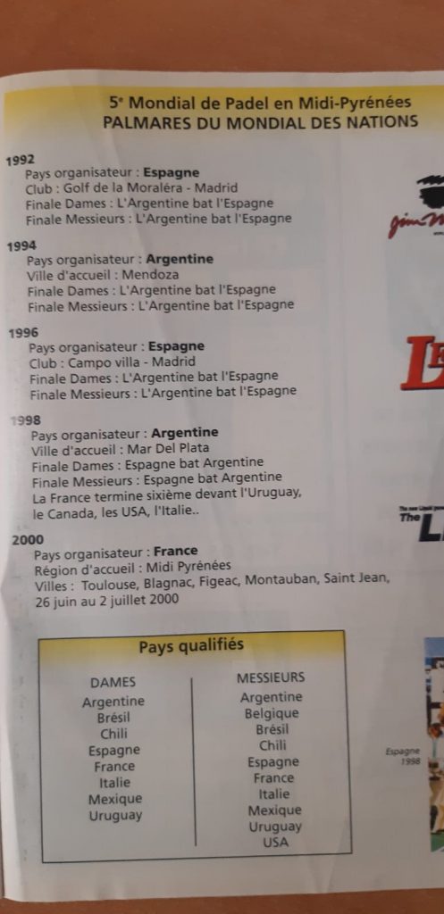 Weltrangliste der Nationen 2000 padel Frankreich Midi Pyrenäen