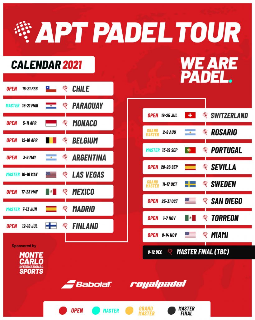 Calendario 2021 Apt Padel TOURS