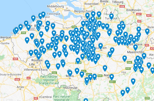 Klubit padel Belgia 2021 kartta