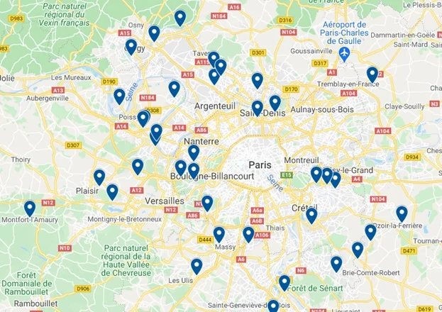 Klubbar padel Ile de France 2021 karta