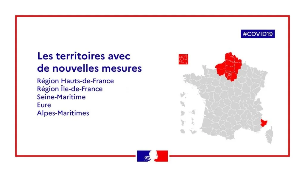Territoires avec nouvelles mesures France 18 mars 2021 Covid