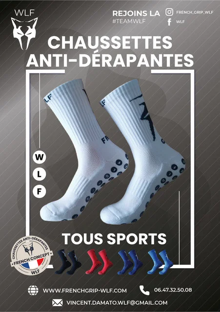 Maintien Protège Tibias Football Bleu - WLF - Chaussettes Antidérapantes
