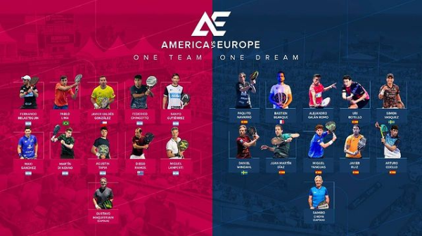 Amerika vs Europa Padel paren aanwezig