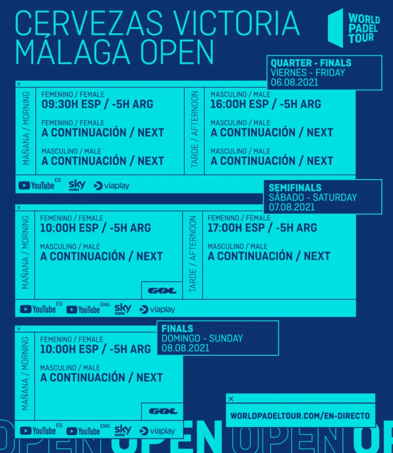 calendrier planning world padel tour quarts dames malaga 2021