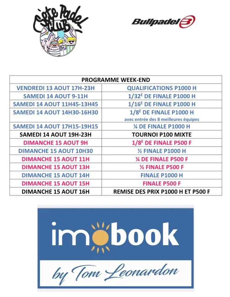 horaires p1000 padel sète