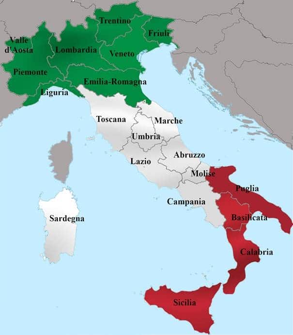 Italien karta efter region