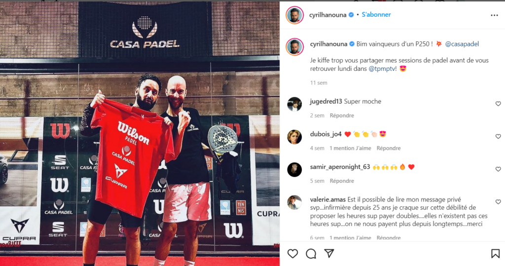 Cyril Hanouna Instagram Dimitri Huet Casa Padel voitto