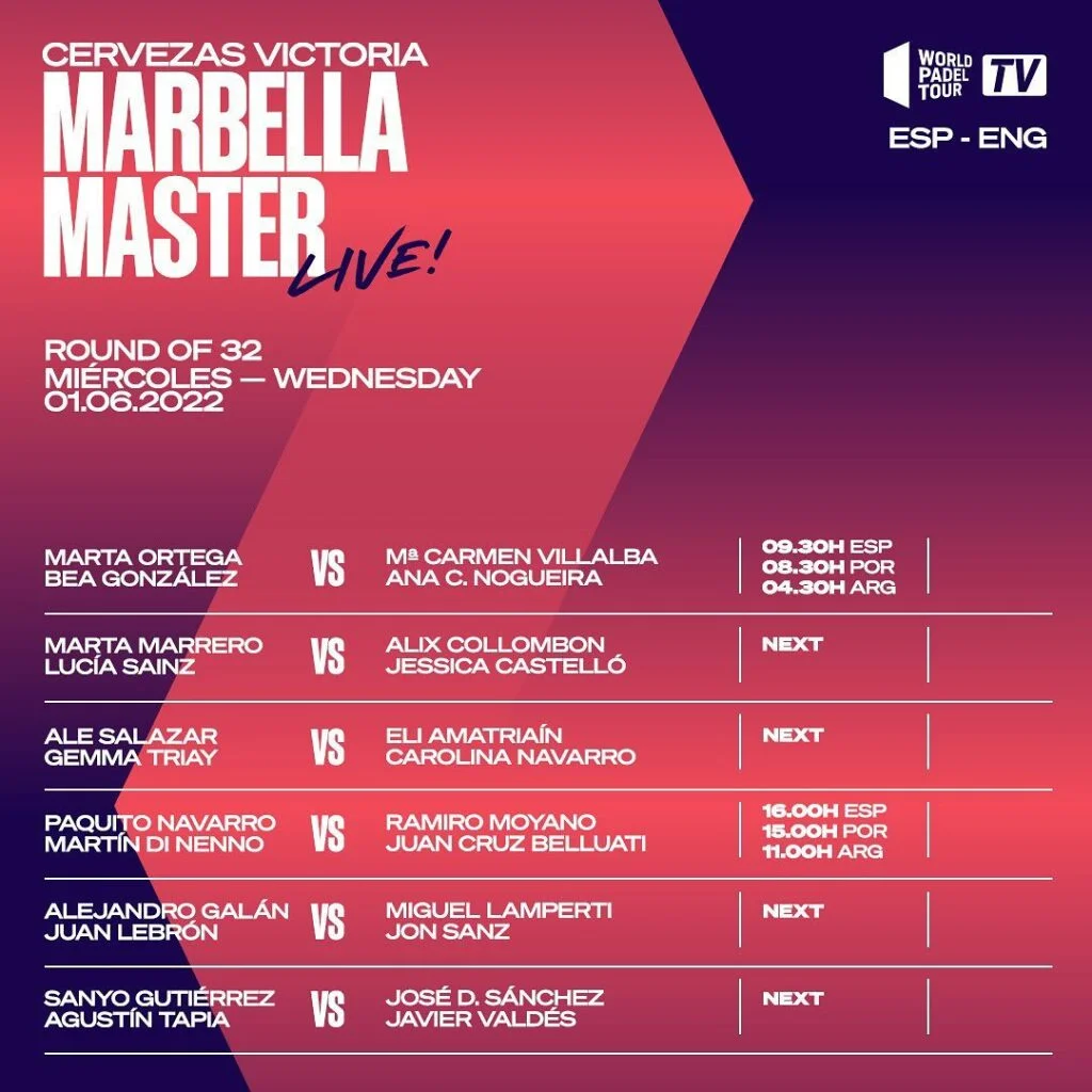 WPT Marbella Master the continuation of the 1/16th live Padel May