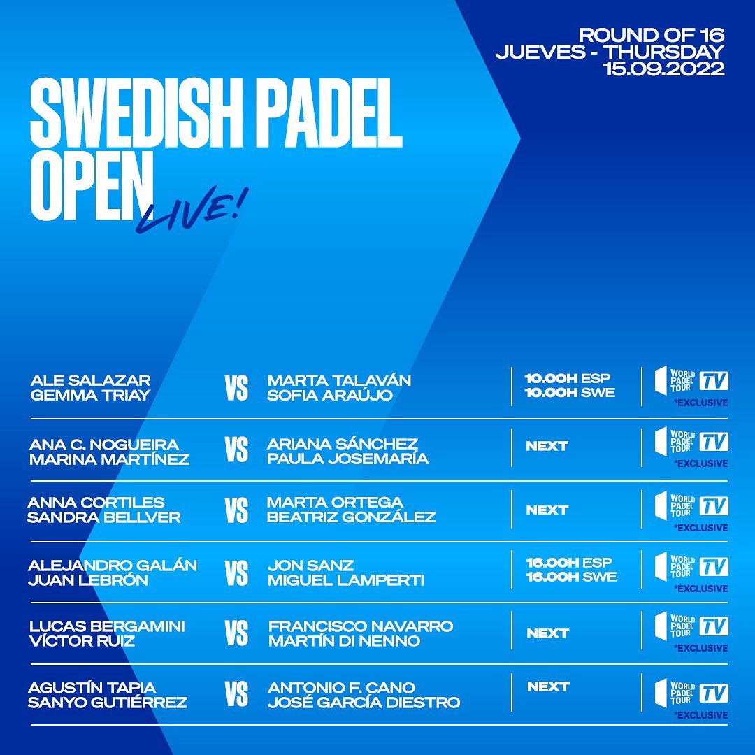 WPT Swedish Padel Open les huitièmes de finale en direct