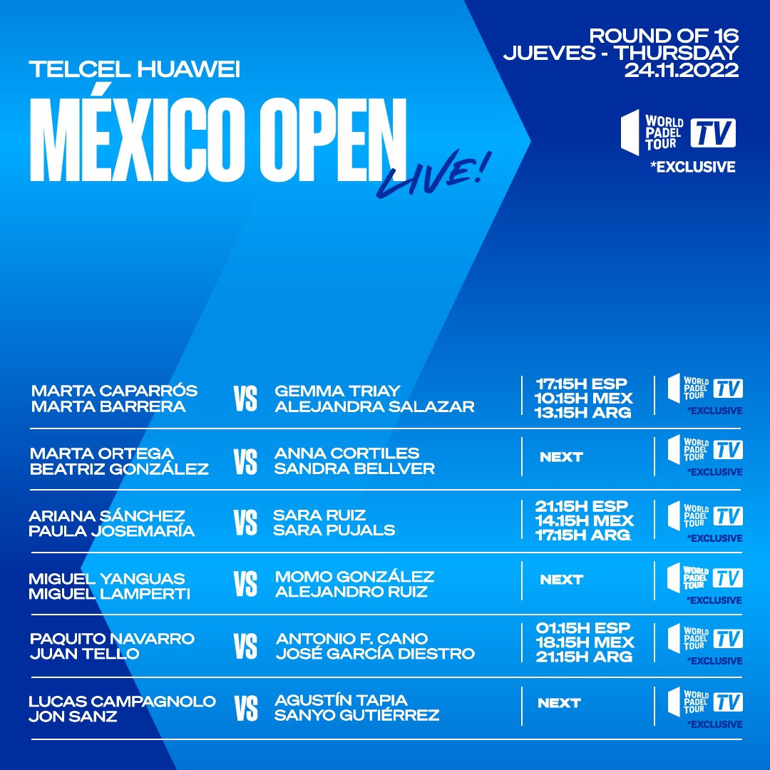 Le programme des huitièmes au WPT Mexico Open ! Padel Magazine