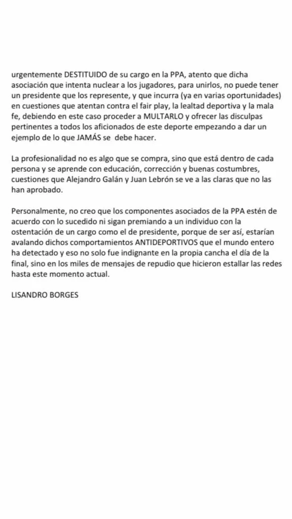 Communiqué Lisandro Borges