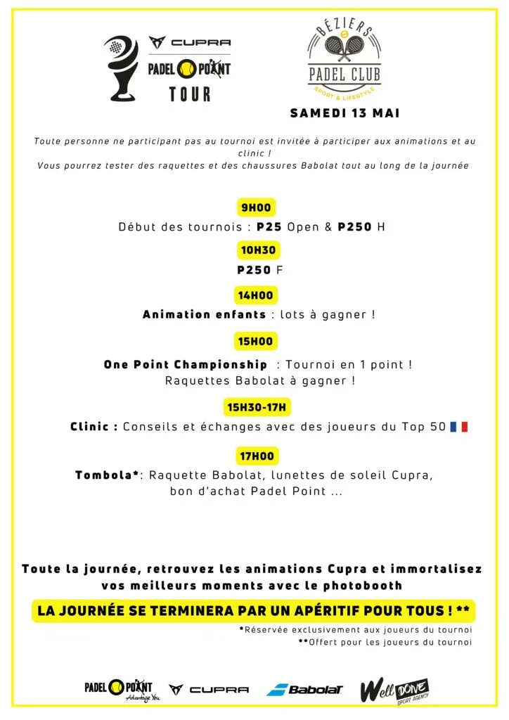 programmation béziers - 2 | Padel Magazine Programme Cupra Padel Point Tour