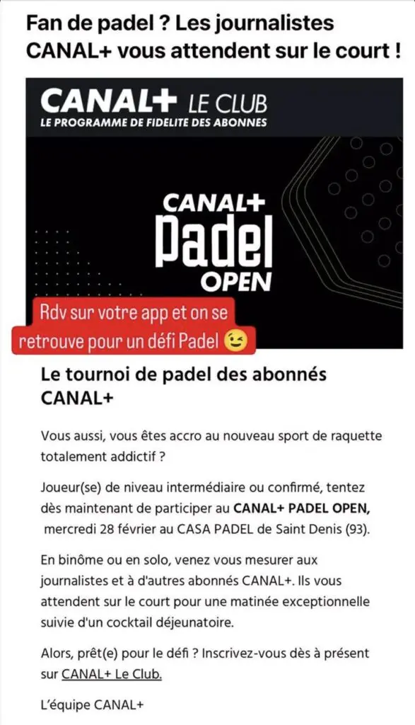 Annonce tournois Canal+ | Padel Magazine Annonce tournois Canal+