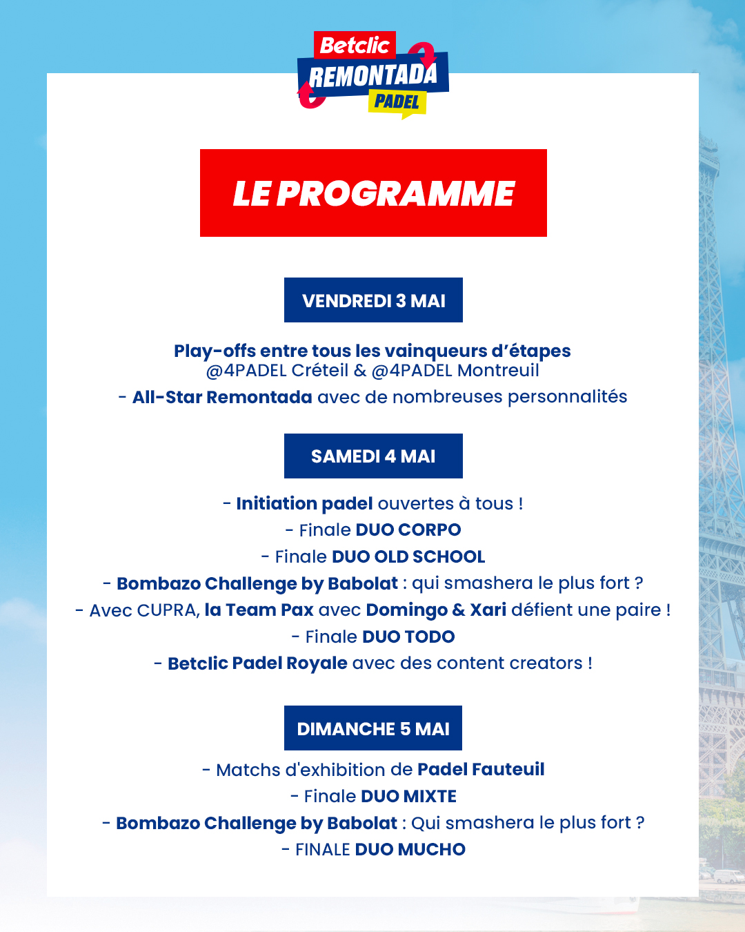 Betclic Remontada Eiffeltårnet program