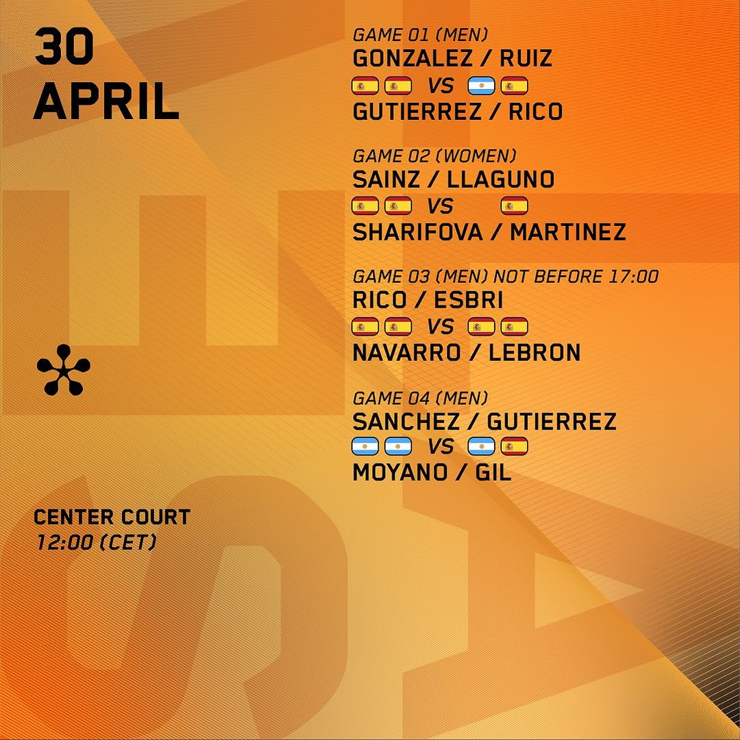 Sevilla Premier Padel P2 programme 30 avril Center Court