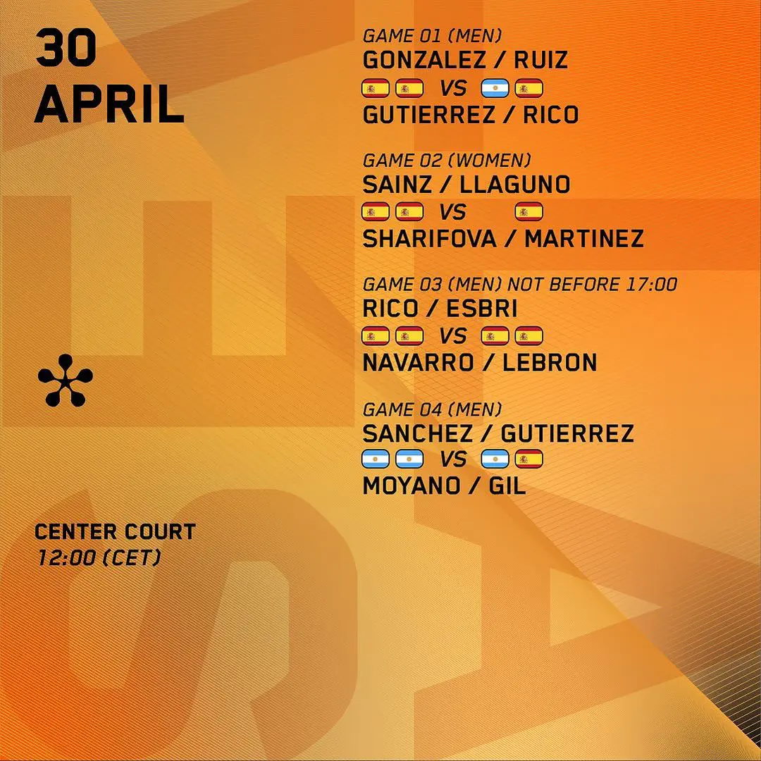 Sevilla Premier Padel P2 programme 30 avril Center Court