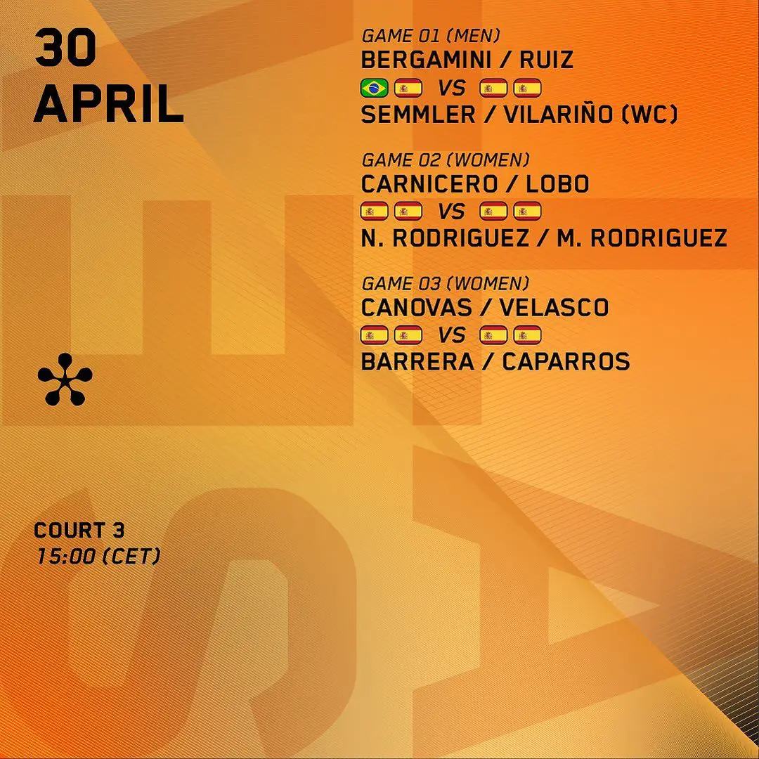 Sevilla Premier Padel P2 programme 30 avril Court 3