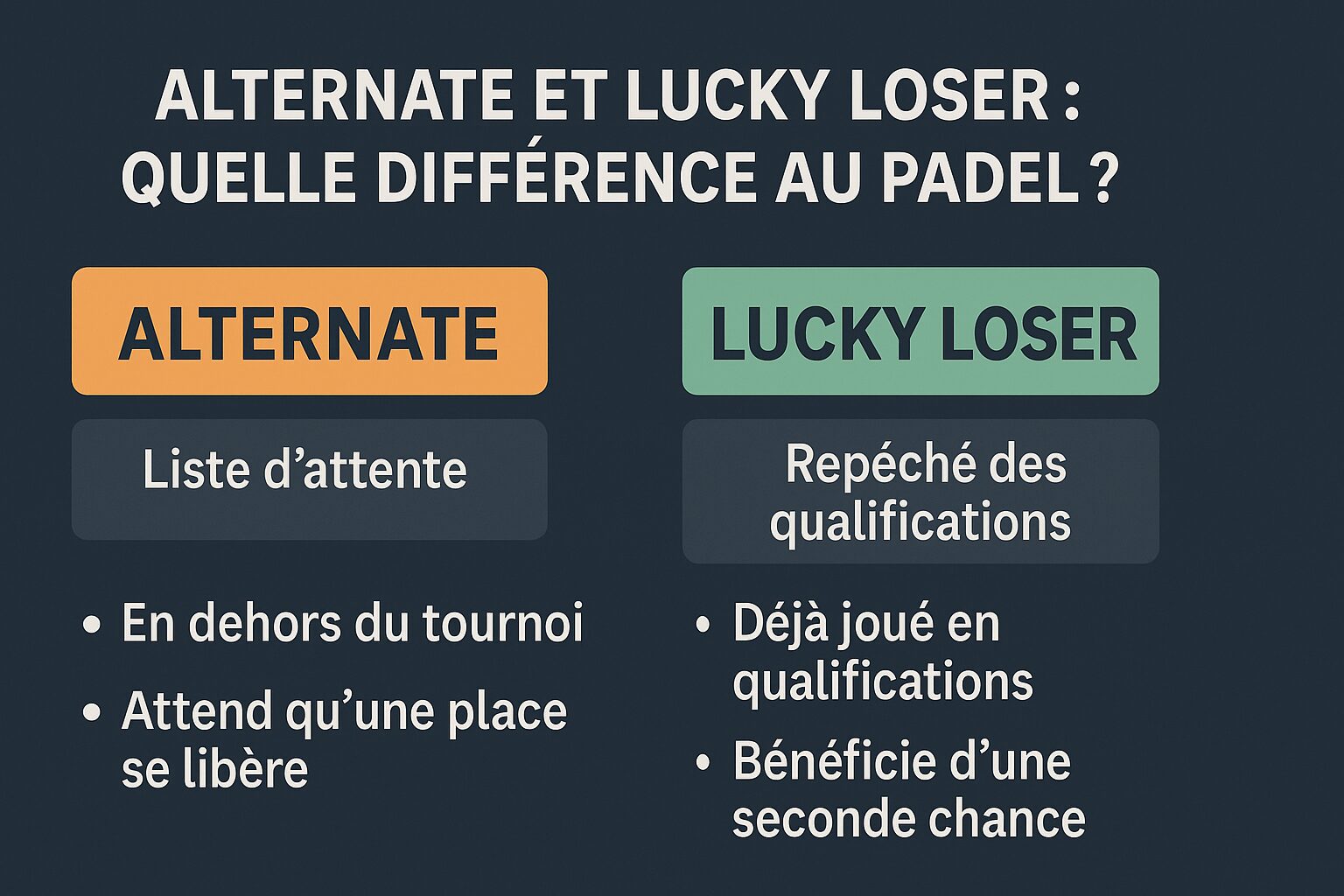 Alternate et Lucky Loser : quelle différence au padel ?