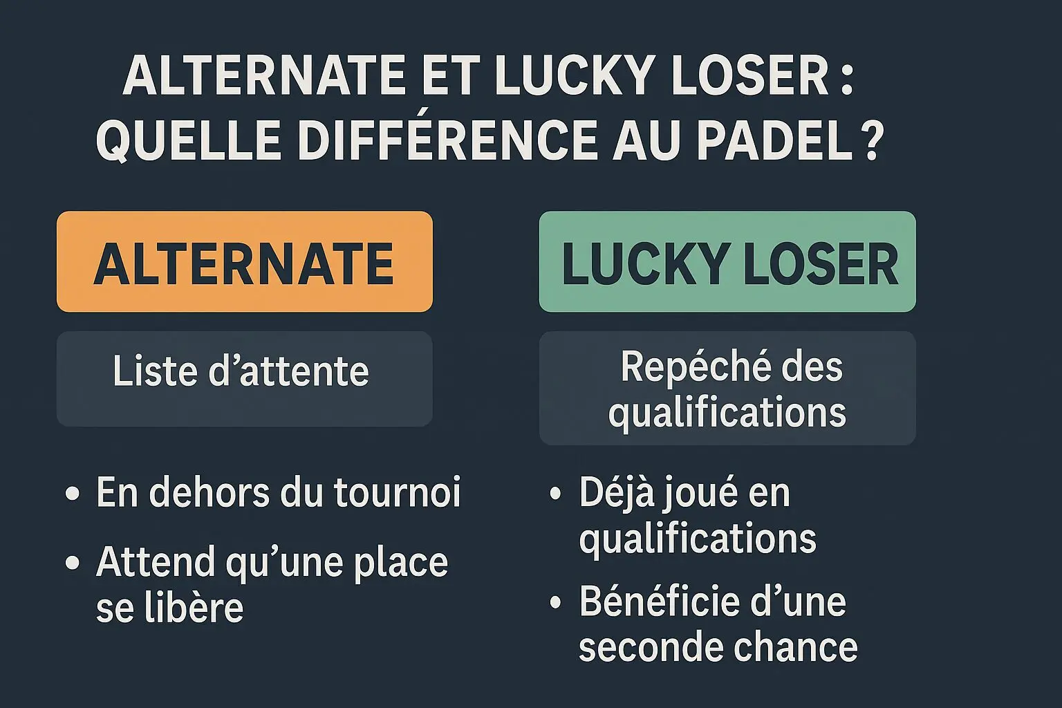 Alternate et Lucky Loser : quelle différence au padel ?