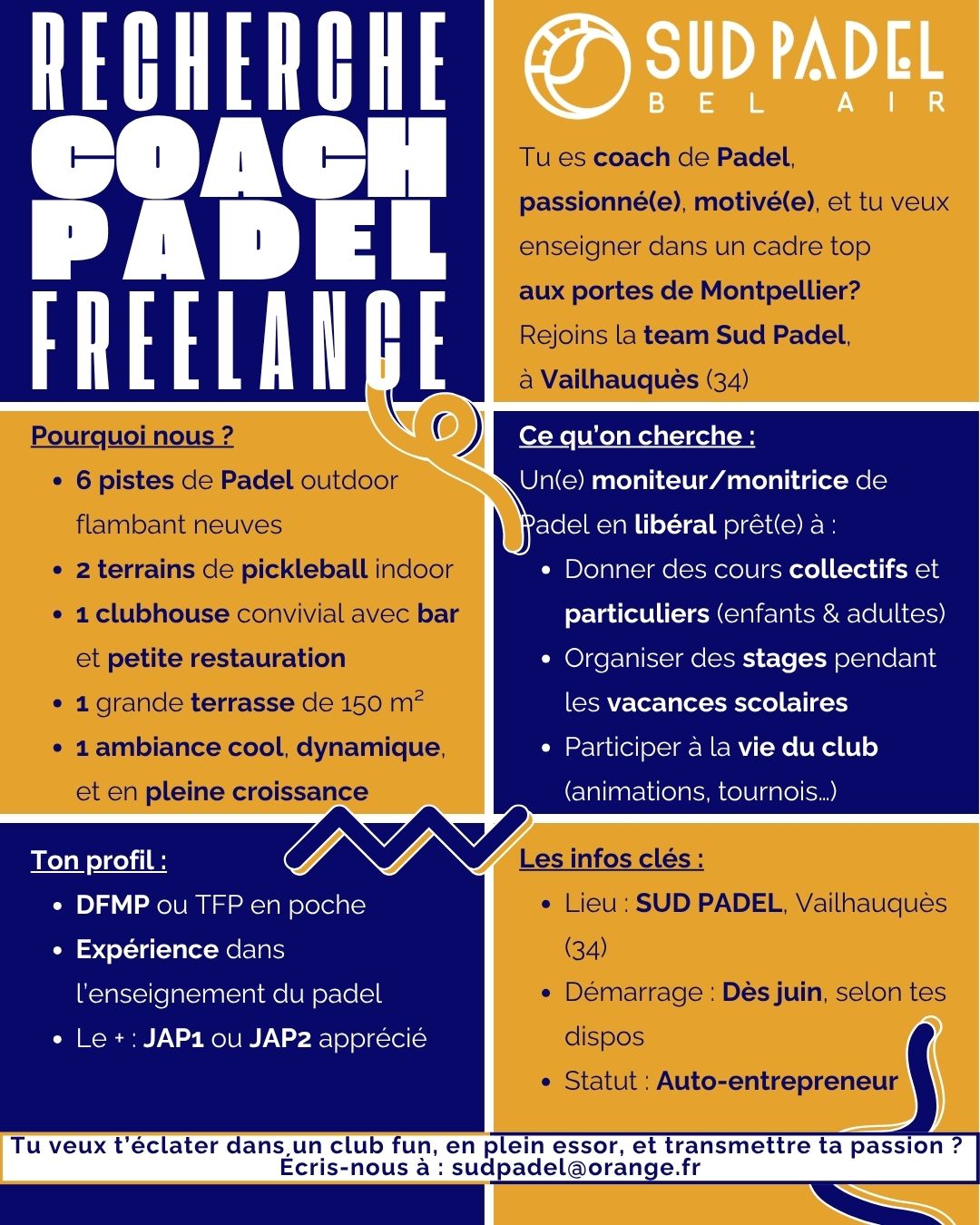Sud Padel Bel Air recrute un coach de padel freelance à Montpellier | Padel Magazine Sud Padel Bel Air recrute un coach de padel freelance à Montpellier