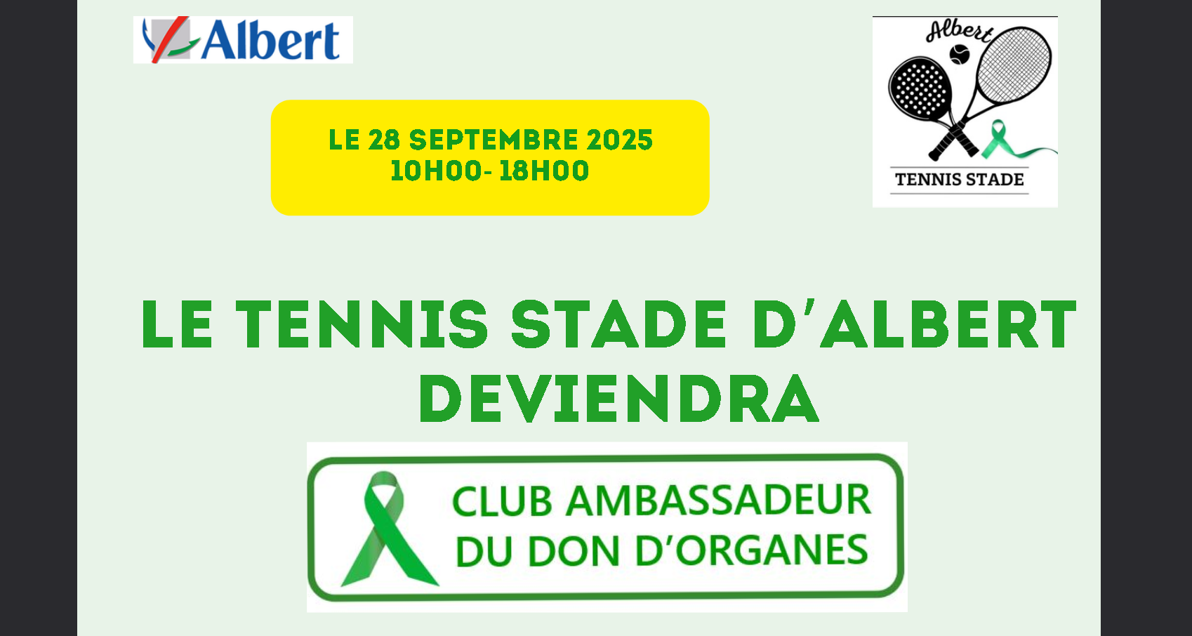 Tennis Sport Albert s’engage pour le don d’organes le 28 septembre