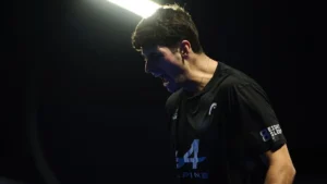 Arturo Coello scores one of the points of the year at the World Pairs Championship