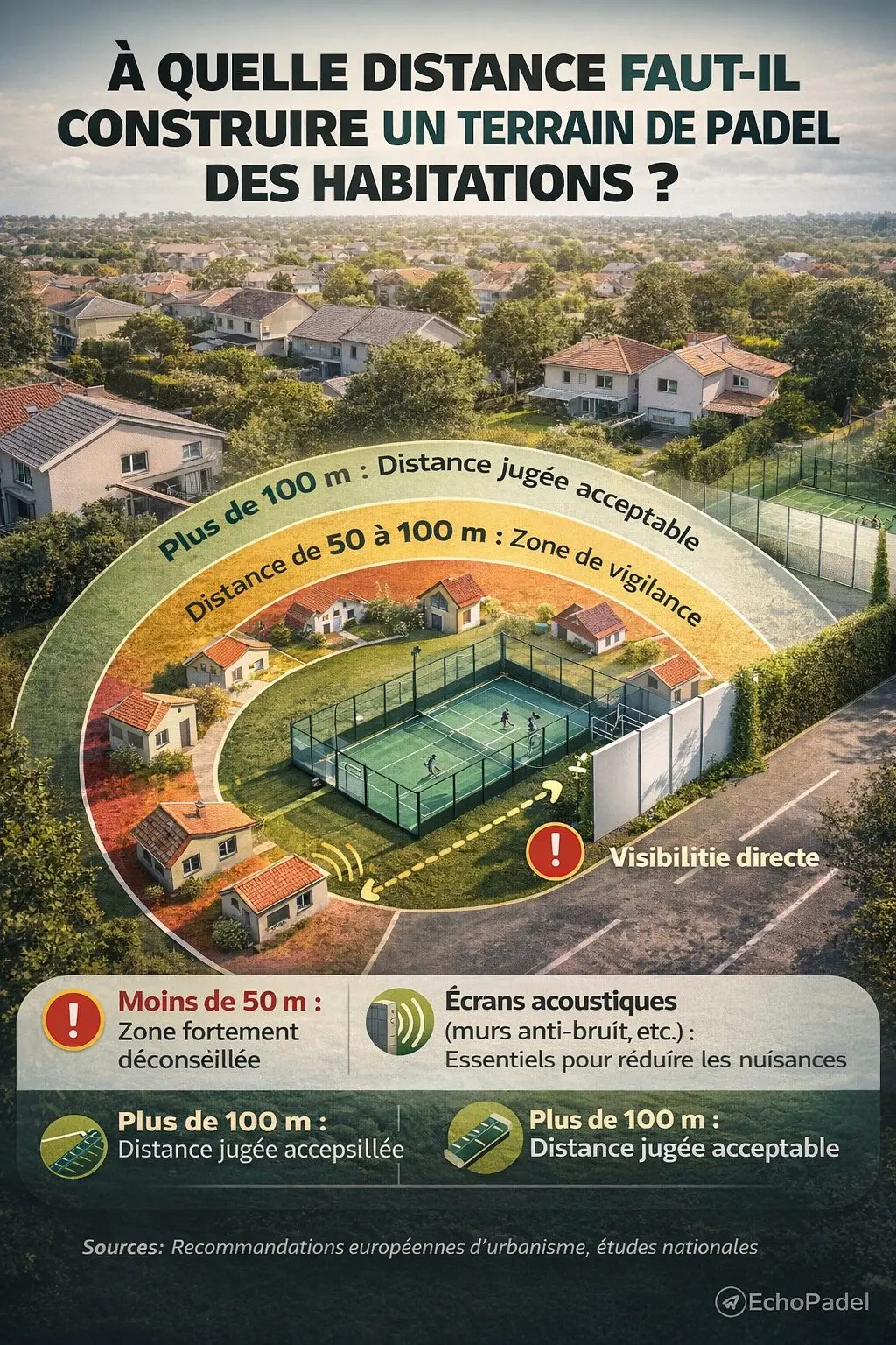 À quelle distance faut-il construire un terrain de padel des habitations ?