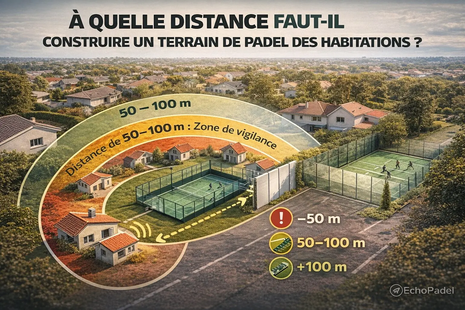 À quelle distance faut-il construire un terrain de padel des habitations ?